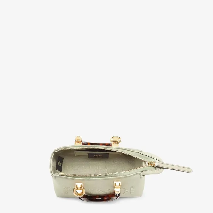 Woman Light Green Canvas Small Boston Bag With Fendi Roma Embroidery Green Fendi Mini Bags
