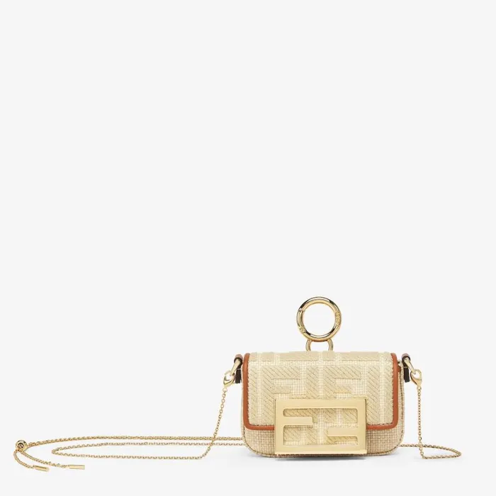 Woman Natural Raffia Charm Beige Fendi Miniature Bags