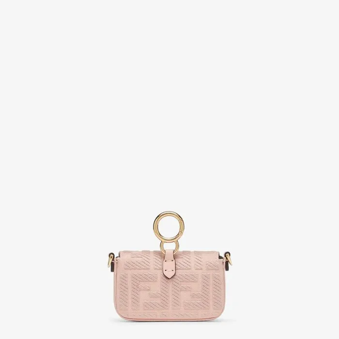 Woman Pink Canvas Charm With Ff Embroidery Pink Fendi Miniature Bags