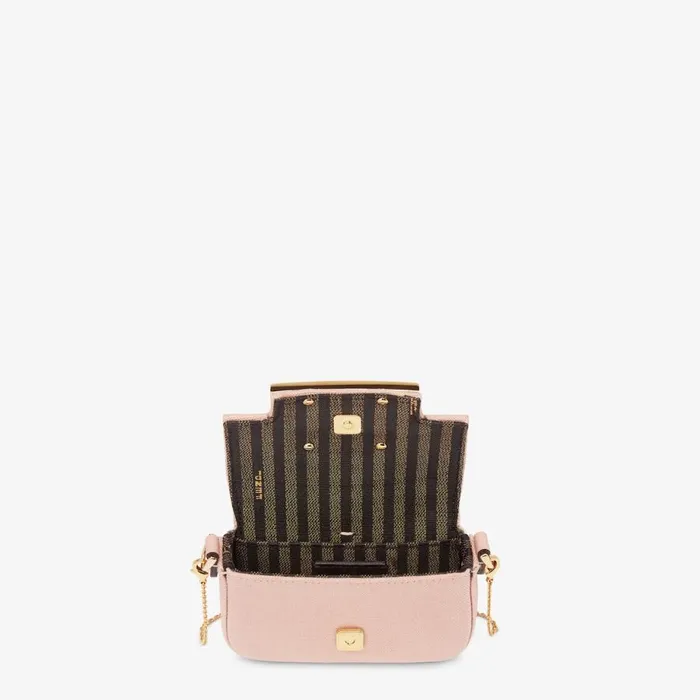 Woman Pink Canvas Charm With Ff Embroidery Pink Fendi Miniature Bags