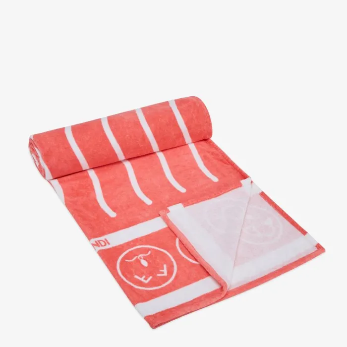 Woman Pink Cotton Beach Towel Pink Fendi Scarves and Silks