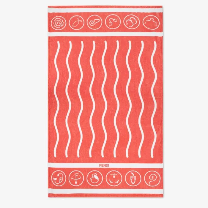 Woman Pink Cotton Beach Towel Pink Fendi Scarves and Silks