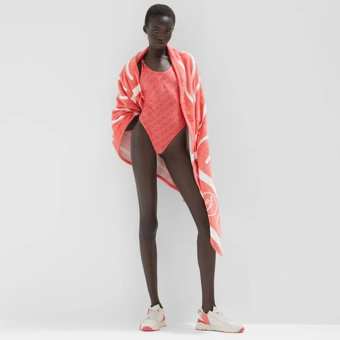 Woman Pink Cotton Beach Towel Pink Fendi Scarves and Silks