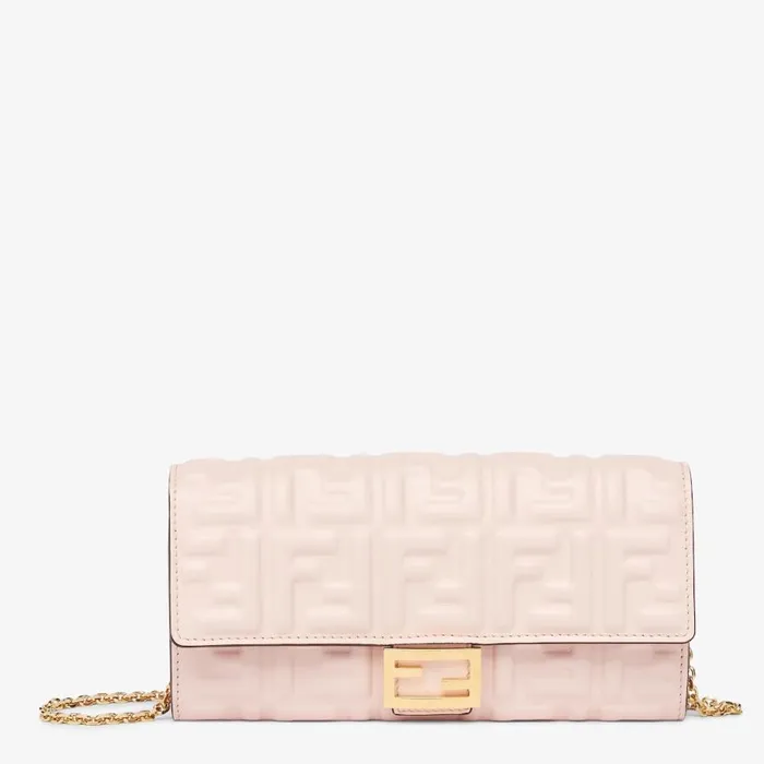 Woman Pink Ff Nappa Leather Wallet Pink Fendi Wallets On Chain