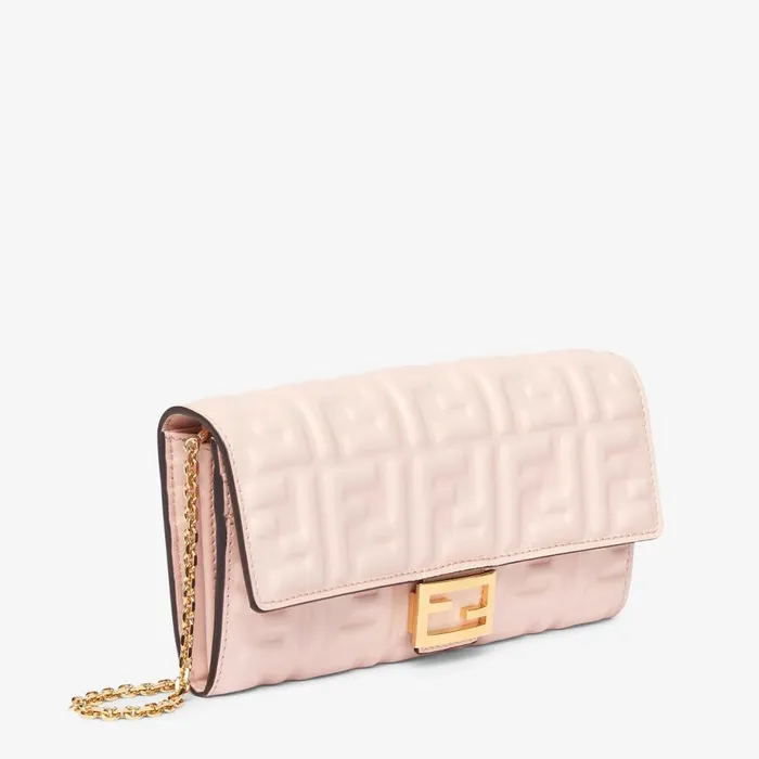 Woman Pink Ff Nappa Leather Wallet Pink Fendi Wallets On Chain