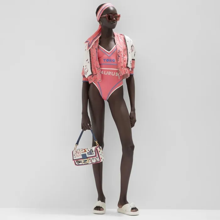 Woman Pink Lycra Swimsuit Pink Fendi Swimwear