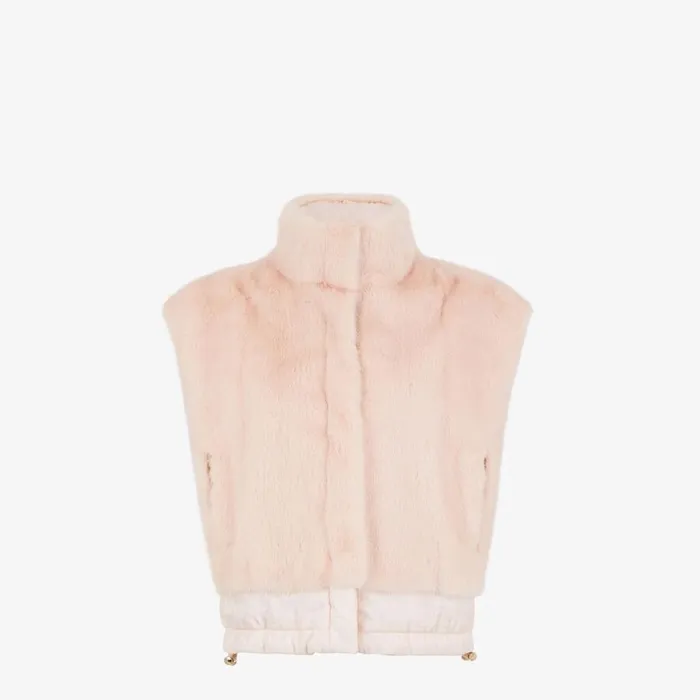 Woman Pink Mink And Nylon Gilet Pink Fendi Coats and Outerwear