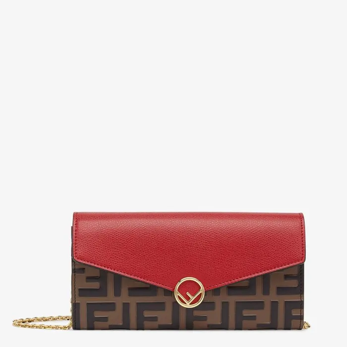 Woman Red Leather Wallet Red Fendi Wallets On Chain