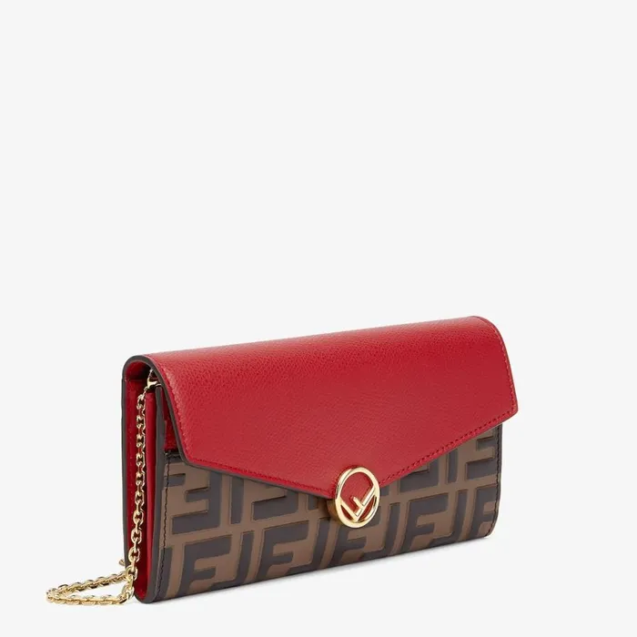 Woman Red Leather Wallet Red Fendi Wallets On Chain