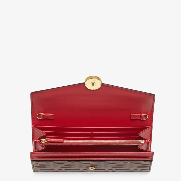 Woman Red Leather Wallet Red Fendi Wallets On Chain
