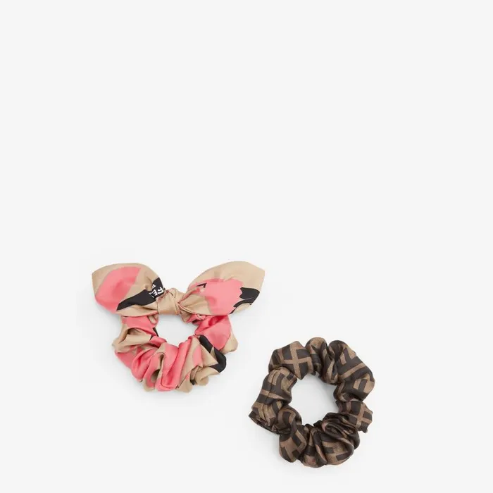 Woman Set Of Two Multicolour Silk Hair Elastics Multicolour Fendi Hair Accessories