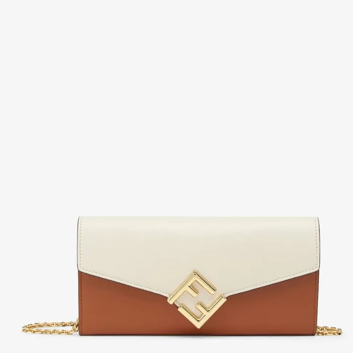 Woman TwoTone Brown Leather And Camellia Wallet Multicolour Fendi Wallets On Chain