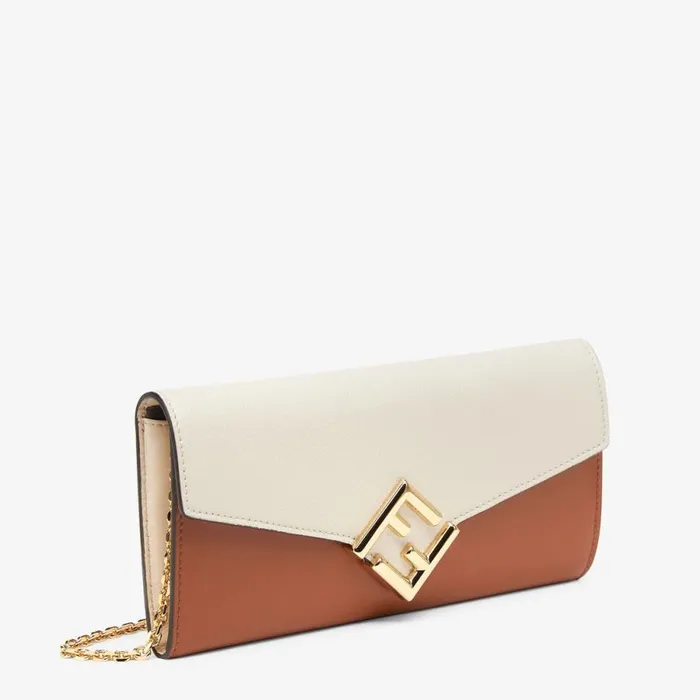 Woman TwoTone Brown Leather And Camellia Wallet Multicolour Fendi Wallets On Chain