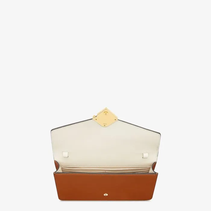Woman TwoTone Brown Leather And Camellia Wallet Multicolour Fendi Wallets On Chain