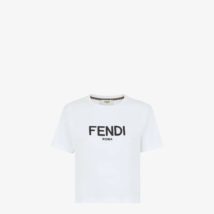Woman White Cotton TShirt White Fendi Tshirts and Sweatshirts