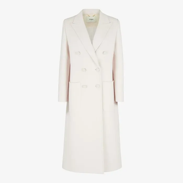 Woman White Wool Coat Black Fendi Coats and Outerwear