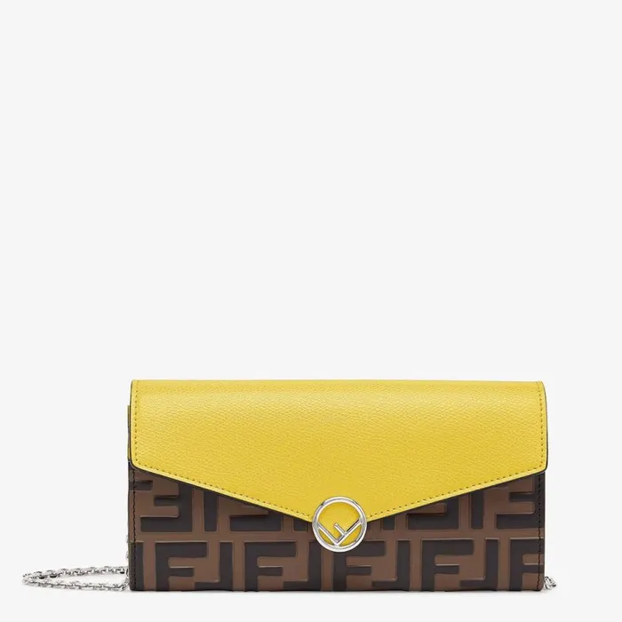 Woman Yellow Leather Wallet Yellow Fendi Wallets On Chain