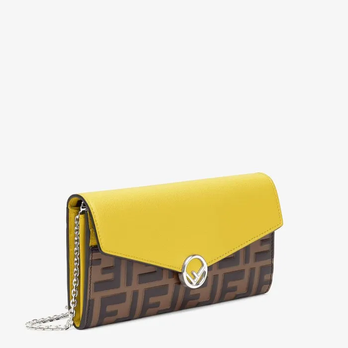 Woman Yellow Leather Wallet Yellow Fendi Wallets On Chain