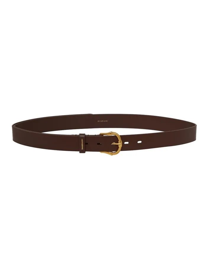 Women Belts Zimmermann Twisted Buckle Leather Belt 30 Chocolate