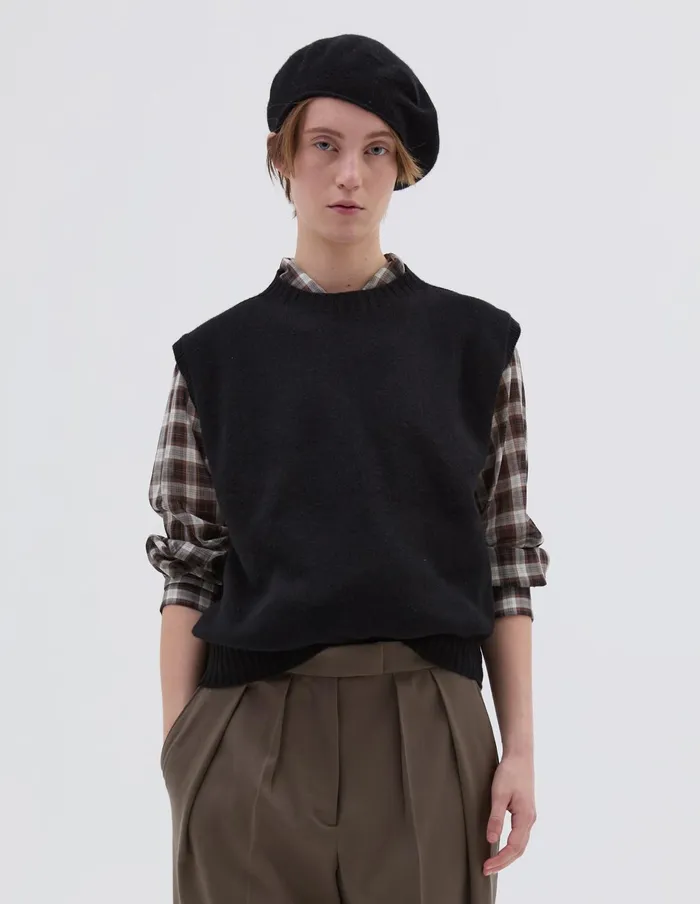 Women Boxy Crew Neck Slipover Black Margaret Howell Knitwear
