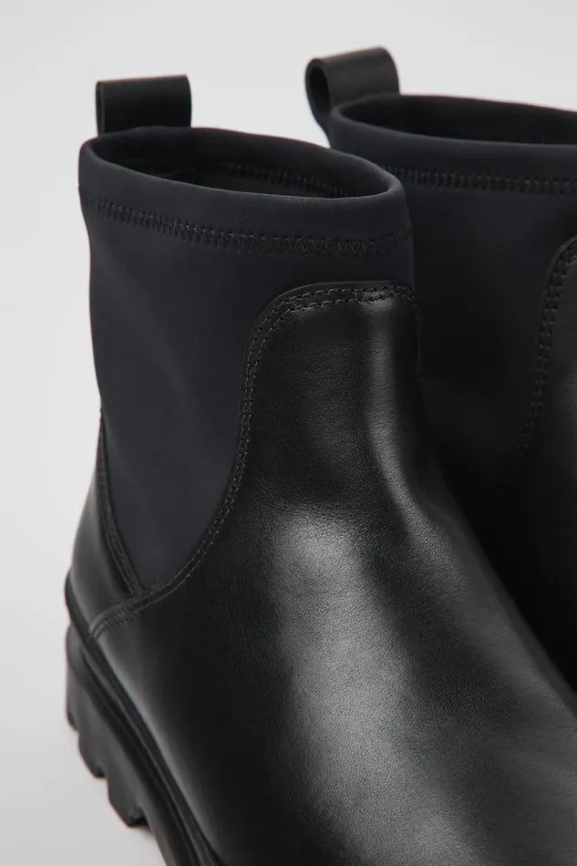 Women Camper Ankle Boots Brutus Black Leather And Textile Ankle Boots