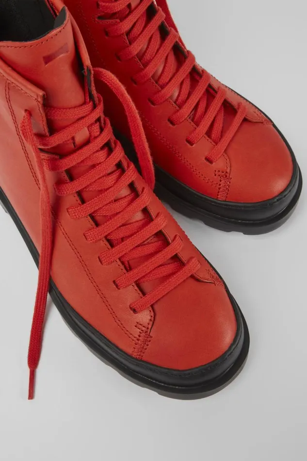 Women Camper Ankle Boots Brutus Red Leather Laceup Boots