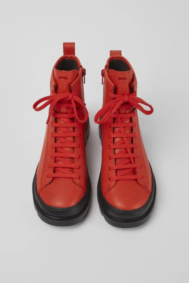 Women Camper Ankle Boots Brutus Red Leather Laceup Boots Women Camper Ankle Boots Brutus Red Leather Laceup Boots