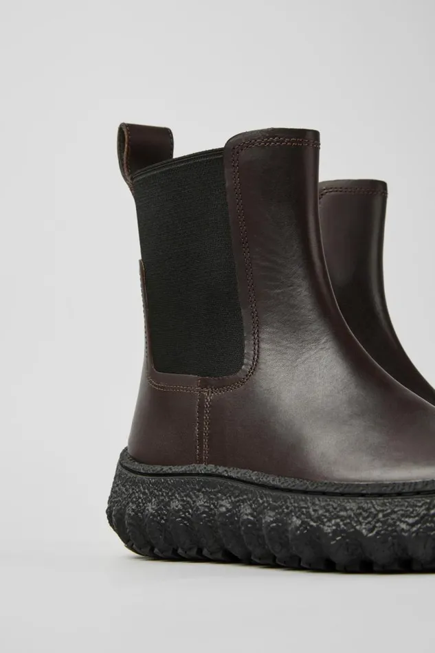 Women Camper Ankle Boots Ground MICHELIN Dark Brown Leather Ankle Boots