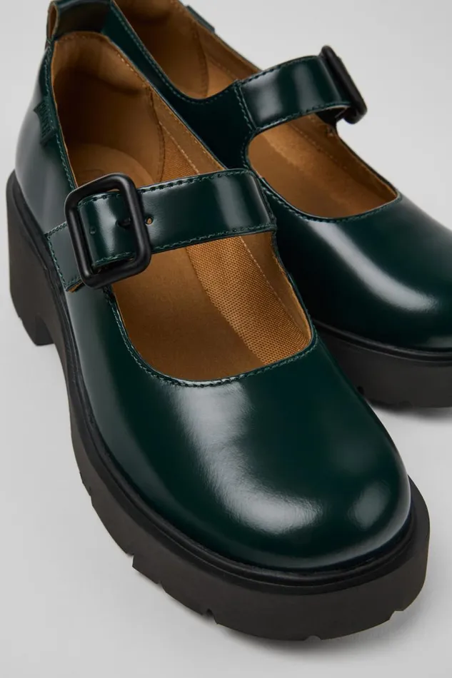 Women Camper Ballerinas Milah Green Leather Mary Jane