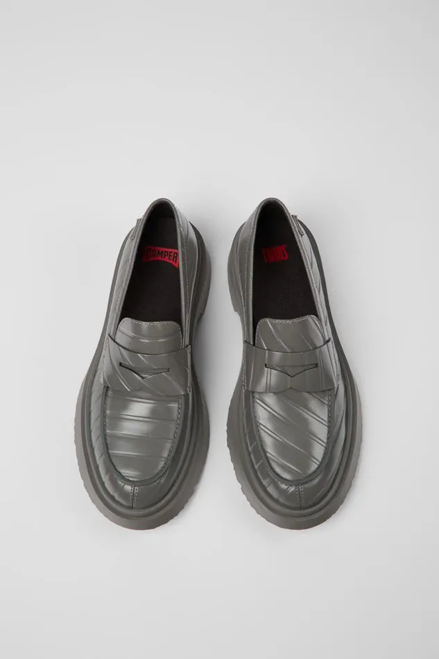 Women Camper Formal Shoes Twins Gray Leather Loafers Women Camper Formal Shoes Twins Gray Leather Loafers