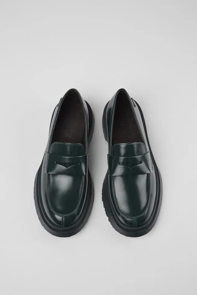 Women Camper Formal Shoes Walden Green Leather Loafers