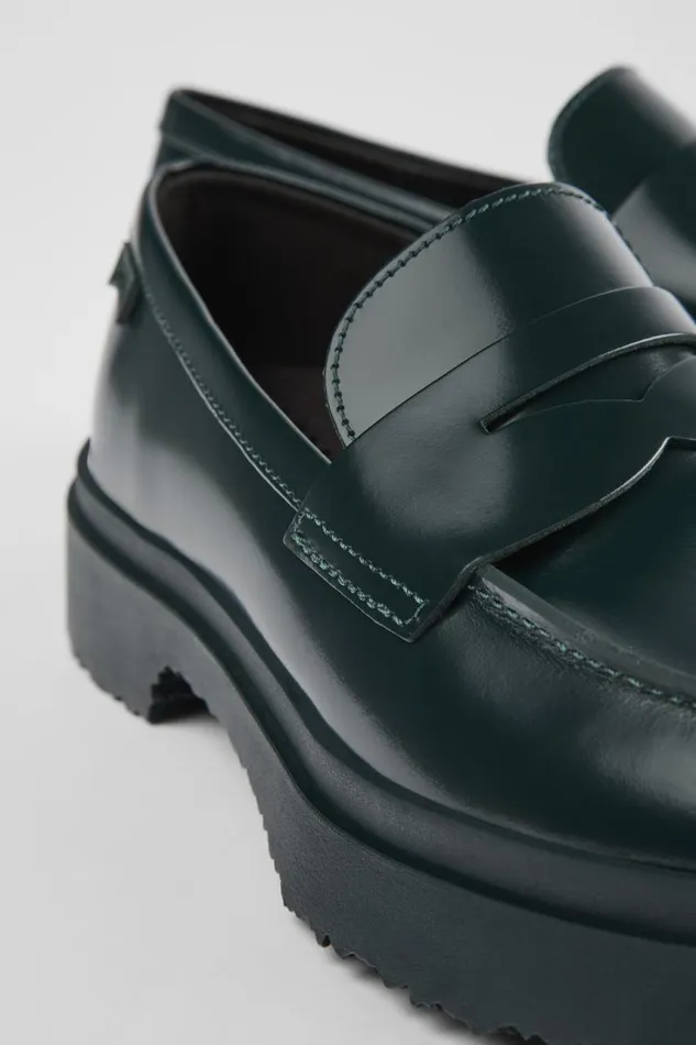 Women Camper Formal Shoes Walden Green Leather Loafers