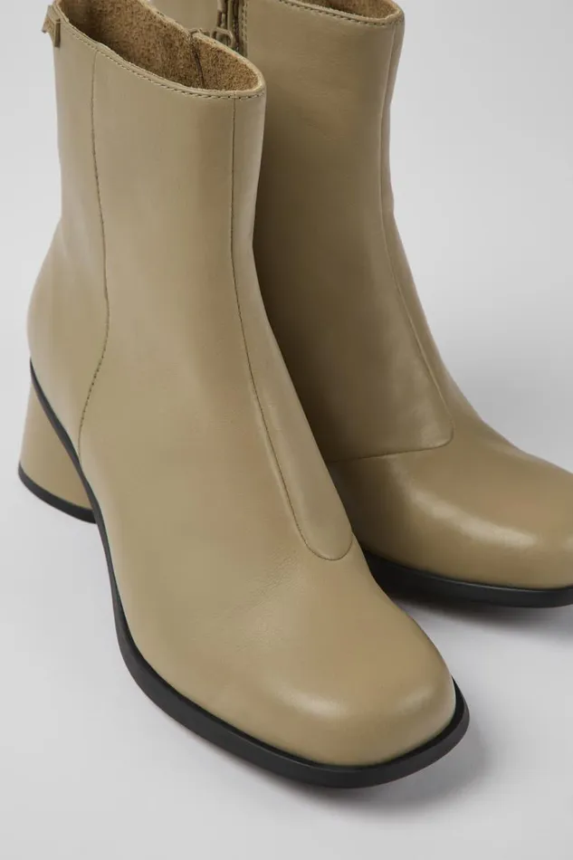 Women Camper Heels Kiara Beige Leather Ankle Boots