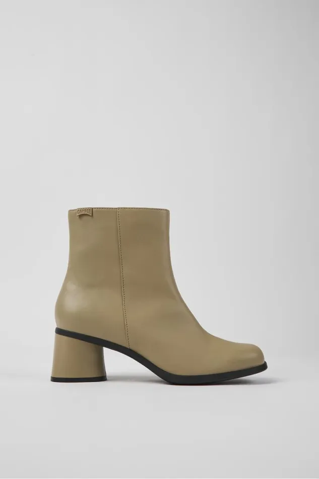 Women Camper Heels Kiara Beige Leather Ankle Boots