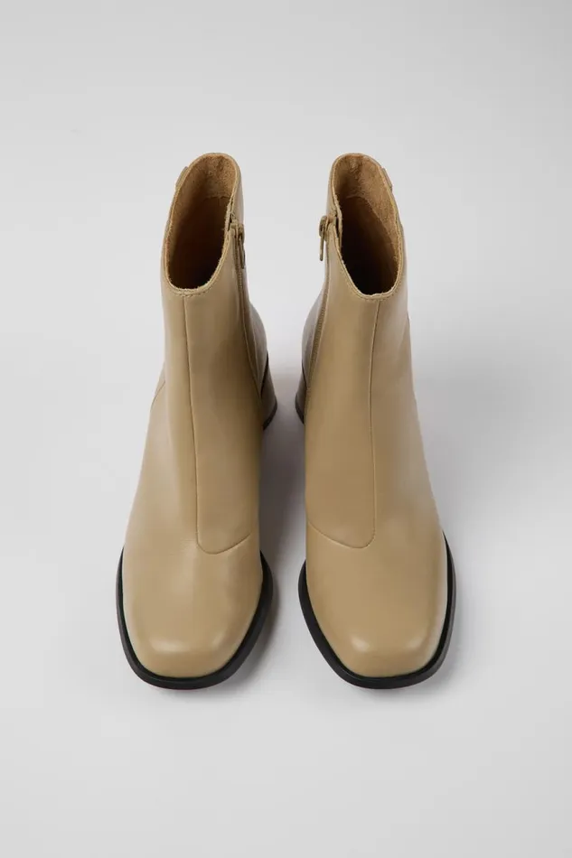 Women Camper Heels Kiara Beige Leather Ankle Boots