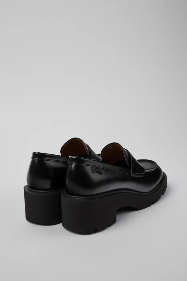 Women Camper Heels Milah Black Leather Moccasin Ballerinas Women Camper Heels Milah Black Leather Moccasin Ballerinas