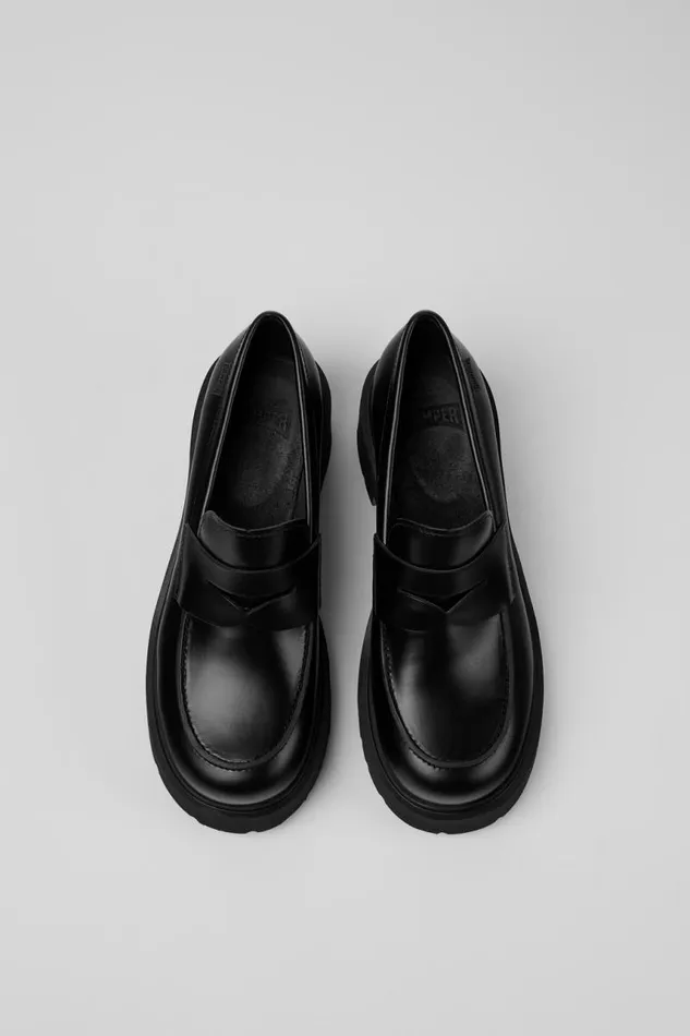 Women Camper Heels Milah Black Leather Moccasin Ballerinas Women Camper Heels Milah Black Leather Moccasin Ballerinas