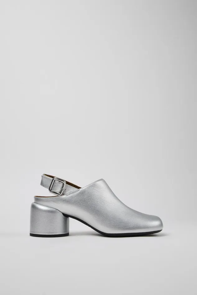 Women Camper Heels Niki Silver Leather SemiOpen Shoes Women Camper Heels Niki Silver Leather SemiOpen Shoes