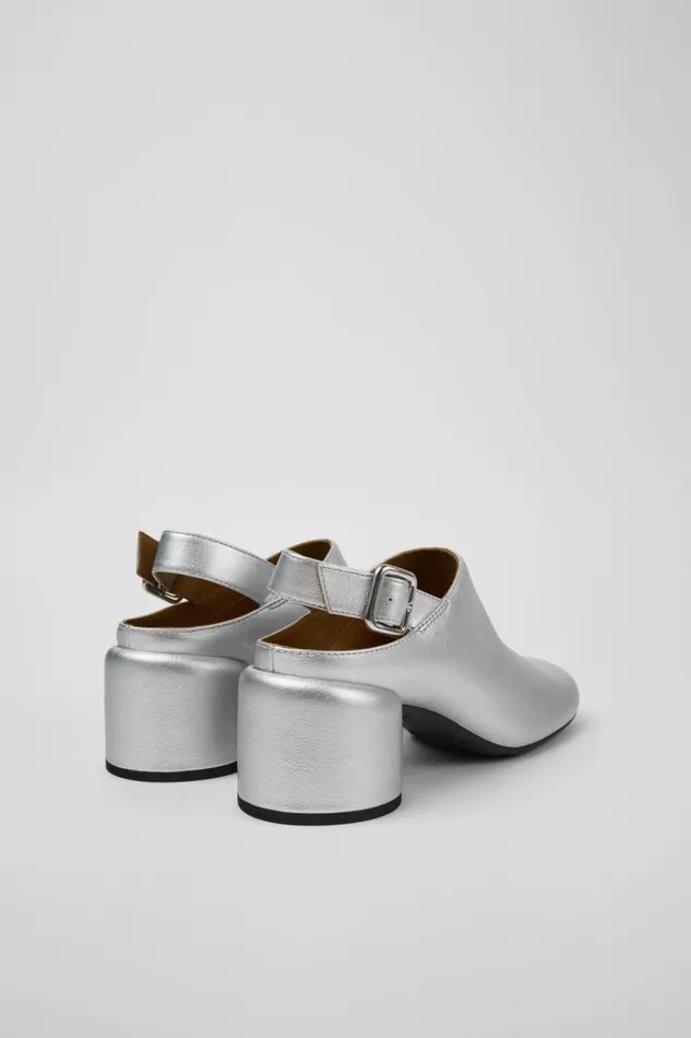Women Camper Heels Niki Silver Leather SemiOpen Shoes Women Camper Heels Niki Silver Leather SemiOpen Shoes