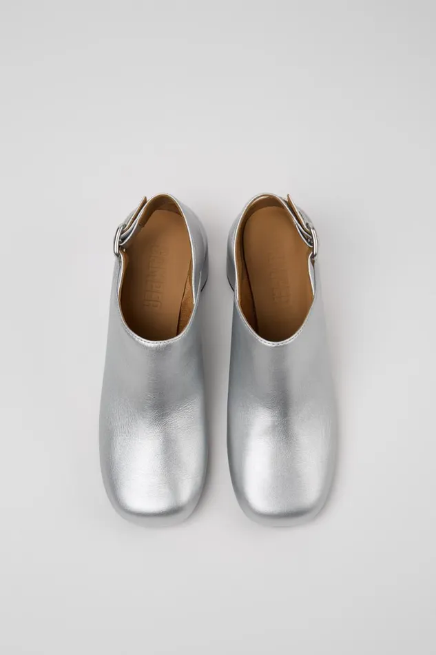 Women Camper Heels Niki Silver Leather SemiOpen Shoes Women Camper Heels Niki Silver Leather SemiOpen Shoes