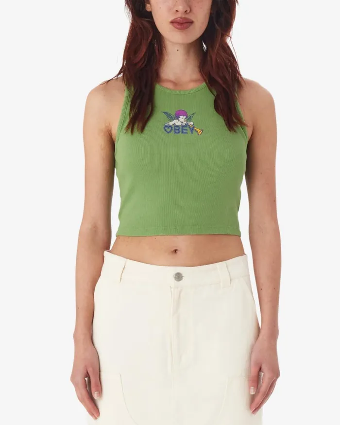 Women CHERUB HEART RIB TANK Piquant Green OBEY Clothing TSHIRTS