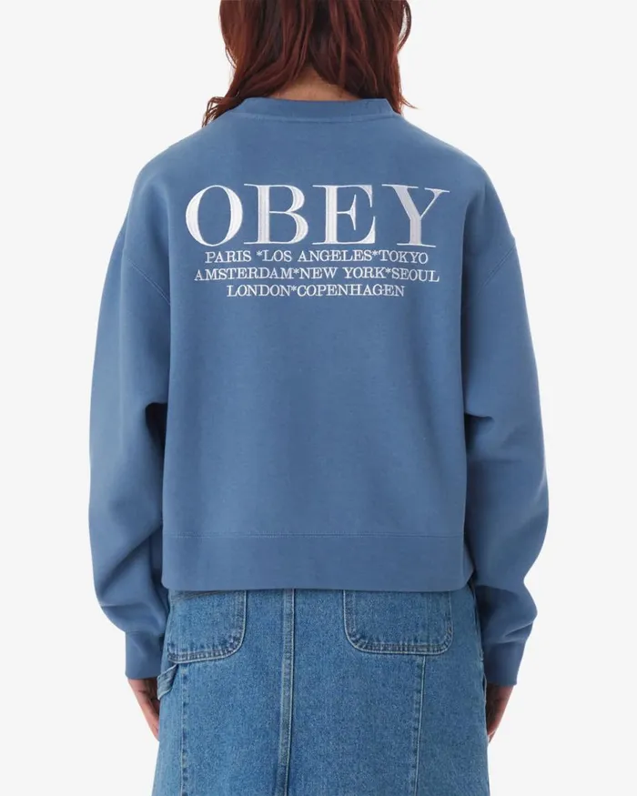 Women CITIES CREWNECK Peach Parfait OBEY Clothing SWEATSHIRTS