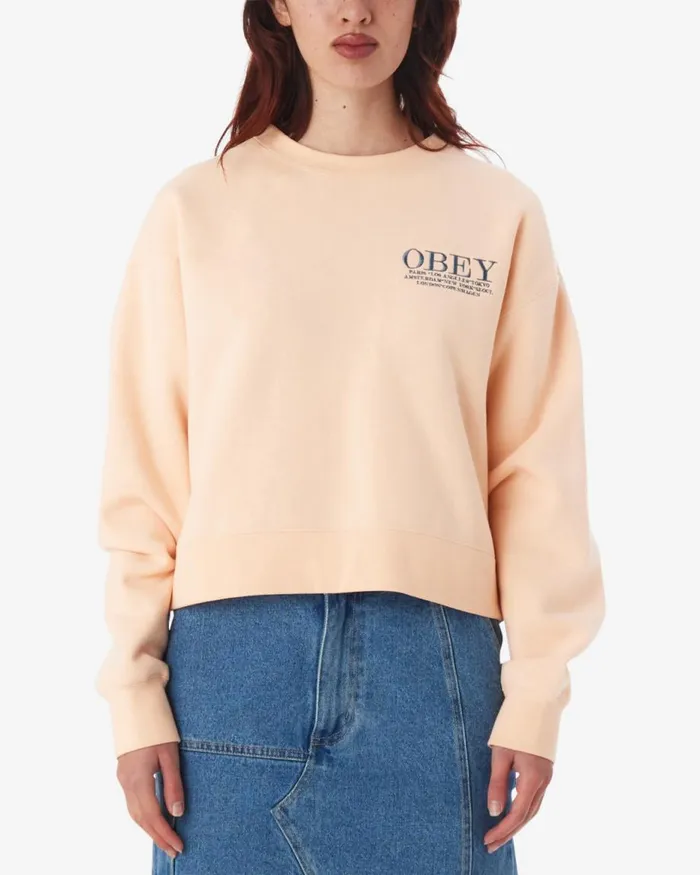 Women CITIES CREWNECK Peach Parfait OBEY Clothing SWEATSHIRTS