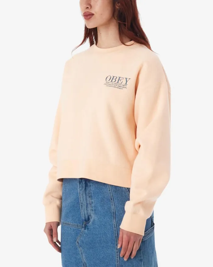 Women CITIES CREWNECK Peach Parfait OBEY Clothing SWEATSHIRTS