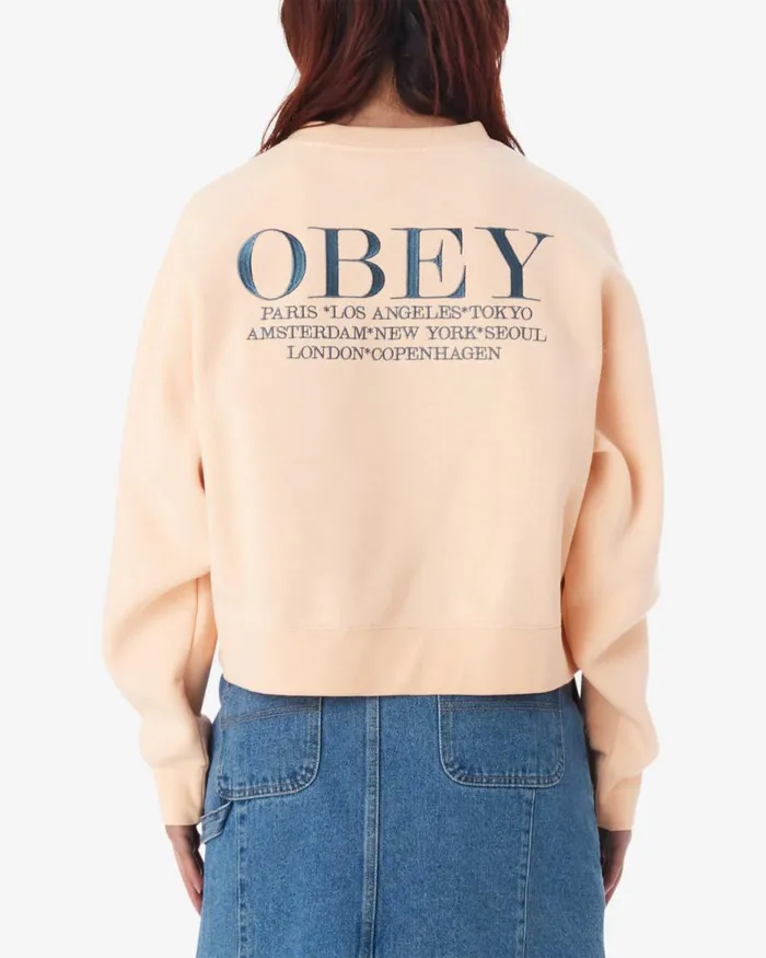 Women CITIES CREWNECK Peach Parfait OBEY Clothing SWEATSHIRTS