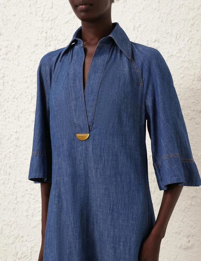 Women Clothing Zimmermann Denim Midi Dress Railway Blue