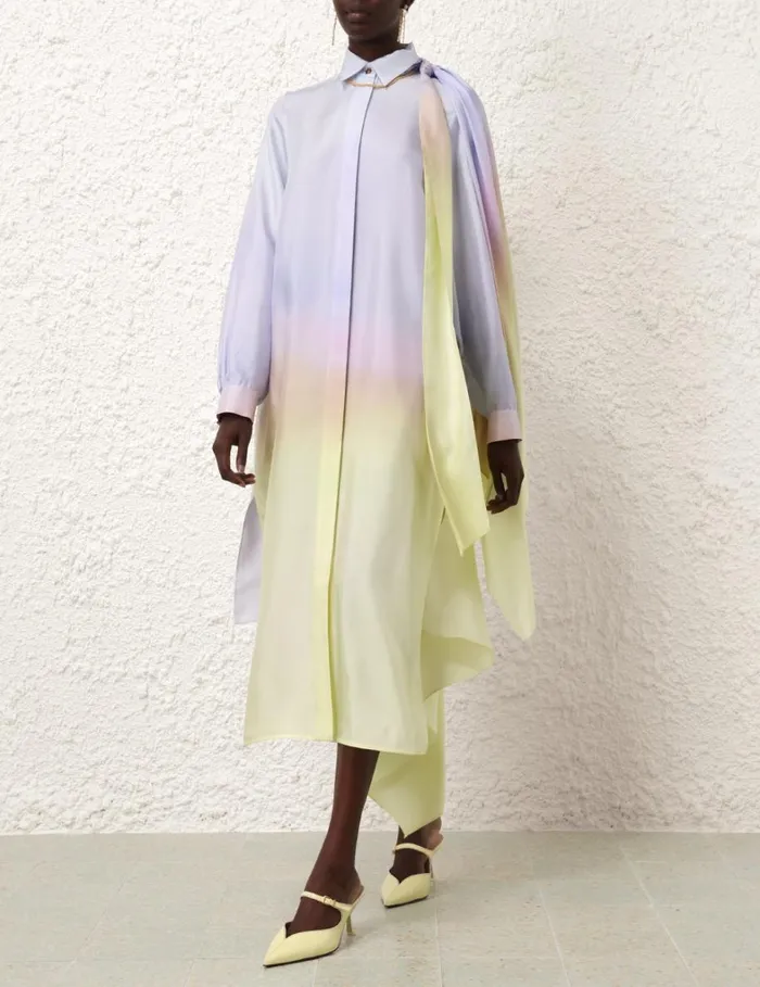 Women Clothing Zimmermann Harmony Scarf Shirt Midi Yellow Fields
