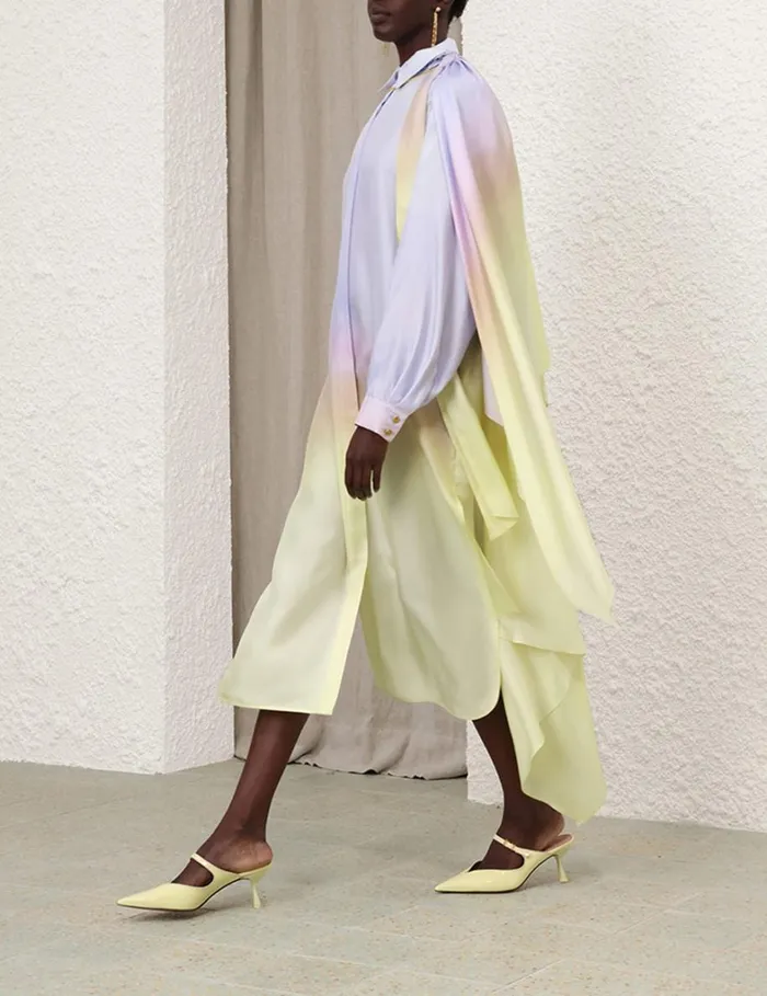 Women Clothing Zimmermann Harmony Scarf Shirt Midi Yellow Fields