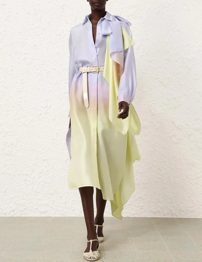 Women Clothing Zimmermann Harmony Scarf Shirt Midi Yellow Fields