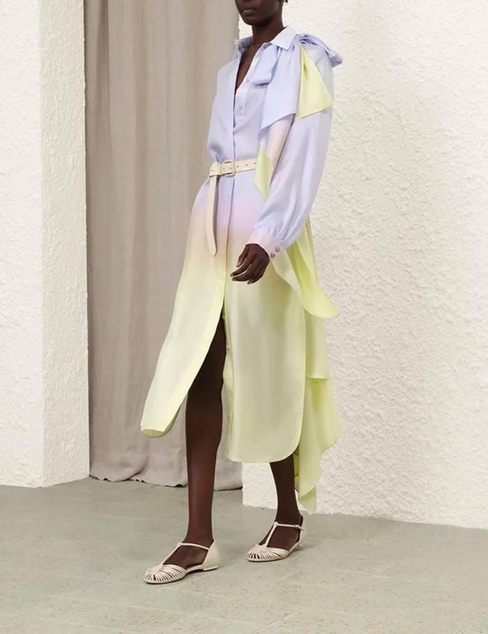 Women Clothing Zimmermann Harmony Scarf Shirt Midi Yellow Fields